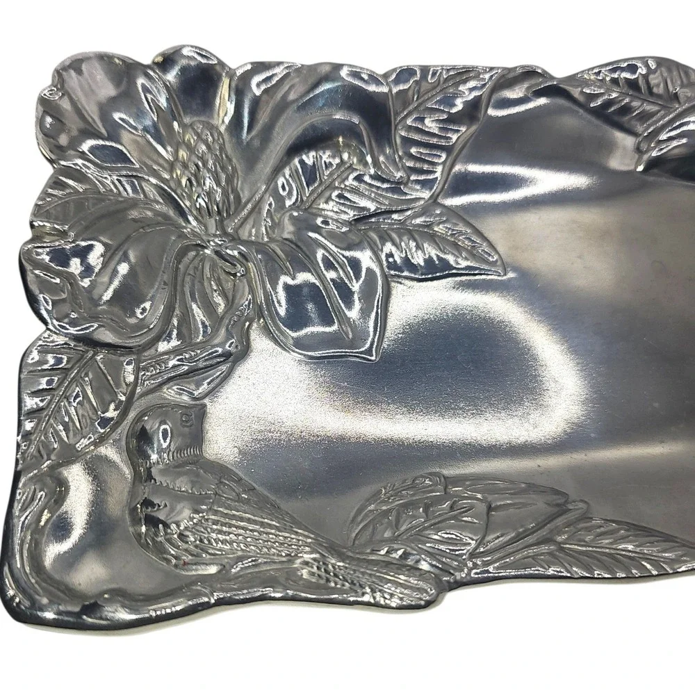 Arthur Court Aluminum Magnolia Bird Butterfly Oblong Serving Tray 2000 Vintage
